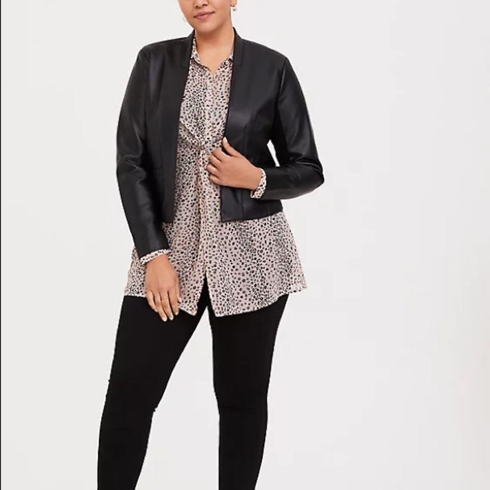 Torrid Black Faux Leather Cutaway Moto Blazer